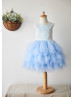 Blue Ruffle Tulle Pearl Embellished Wedding Flower Girl Dress